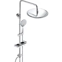 Dylin GmbH Set doccia a pioggia JOHO in acciaio inox senza rubinetto, asta doccia con mensola cromata (soffione D25cm)