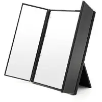 Uniq Specchio cosmetico pieghevole a tre ante con luce LED, nero