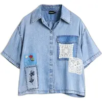 Desigual , Camicia patchwork in lyocell, Donna, Lyocell, Blu, S