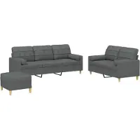 vidaXL Set divano 3 pezzi con cuscini in tessuto grigio scuro
