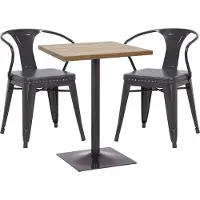 Mendler Set tavolo bistrot con 2 sedie da pranzo modello MCW-H10d, sedia e tavolo da cucina/ristorazione modello MVG, colore: grigio scuro/nero, tavolo color legno chiaro