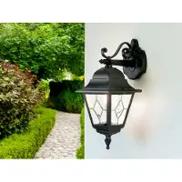 ELSTEAD Lanterna da parete Norfolk, nero/trasparente, vetro al piombo, IP43