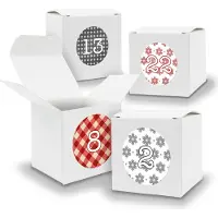 Itenga Calendario dell'Avvento da riempire, 24 cubetti da 6,5 cm, BIANCO + adesivi V04 Z07