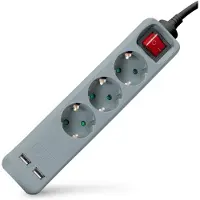 Entac ESE1.5G3-1.5-SW-USB-GR Steckdosenleiste 3fach 2x USB-A, 1,5m grau