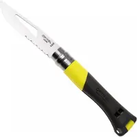 Opinel No. 09 Ocean 3260, Made For The Elements, Satin Stainless Steel, Yellow Polyamide, coltello da marinaio parzialmente seghettato