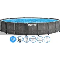 Intex 26744GN - Piscina con telaio a prisma in legno grigio (549x122cm)
