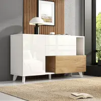 Fortuna Lai Credenza bianca lucida in legno originale con spazio contenitivo, credenza da pranzo con spazio contenitivo, mobile moderno per soggiorno