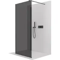 CERANO - Box doccia Walk-in Onyx Corner Round L/P - 8 mm - montante arrotondato - nero opaco, vetro grafite - 80x140x200 cm