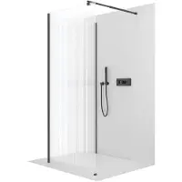 CERANO - Box doccia Walk-in Onyx Corner Round L/P - 8 mm - montante arrotondato - nero opaco, vetro satinato - 100x110x200 cm