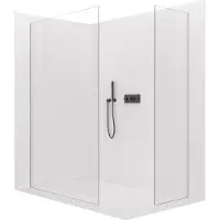 CERANO - Box doccia Walk-in Crystal T L/P - 8 mm - sistema senza montanti - nero opaco, vetro trasparente - 130x50x200 cm