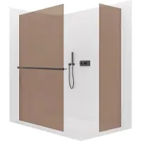 CERANO - Box doccia Walk-in Crystal T L/P - 8 mm - sistema senza montanti + ripiano/portasciugamani - nero opaco, vetro color bronzo - 90x50x200 cm