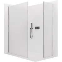 CERANO - Box doccia Walk-in Crystal T L/P - 8 mm - sistema senza montanti - nero opaco, vetro smerigliato - 160x150x200 cm
