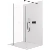 CERANO - Box doccia Walk-in Onyx Corner Round L/P - 8 mm - montante arrotondato - nero opaco, vetro trasparente - 130x80x200 cm
