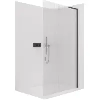 CERANO - Box doccia Walk-in Onyx con montante a L destro - 8 mm - vetro nero opaco rigato - 100x200 cm