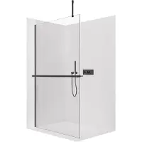 CERANO - Box doccia Walk-in Onyx Top Cube L/P - 8 mm - montante angolare + mensola/portasciugamani - nero opaco, vetro trasparente - 80x200 cm