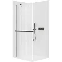 CERANO - Box doccia Walk-in Onyx Y L/P - 8 mm + mensola/portasciugamani - nero opaco, vetro rigato - 100x200 cm
