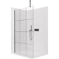 CERANO - Box doccia Walk-in Onyx Top Cube L/P - 8 mm - montante squadrato - nero opaco, vetro industriale - 100x200 cm
