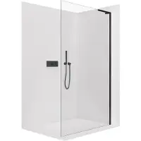CERANO - Box doccia Walk-in Onyx con montante a L destro - 8 mm - nero opaco, vetro trasparente - 50x200 cm