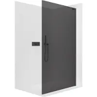 CERANO - Box doccia Walk-in Onyx con montante a L destro - 8 mm - nero opaco, vetro grafite - 130x200 cm
