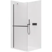 CERANO - Box doccia Walk-in Onyx Y L/P - 8 mm + mensola/portasciugamani - nero opaco, vetro smerigliato - 150x200 cm