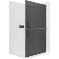 CERANO - Box doccia Walk-in Onyx con montante a L destro - 10 mm + mensola/portasciugamani - nero opaco, vetro grafite - 110x200 cm