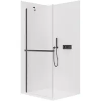 CERANO - Box doccia Walk-in Onyx Y L/P - 8 mm + ripiano/portasapone - nero opaco, vetro trasparente - 80x200 cm