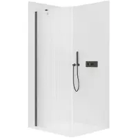 CERANO - Box doccia Walk-in Onyx Y L/P - 8 mm - nero opaco, vetro rigato - 100x200 cm