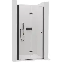 CERANO - Porta pieghevole per doccia Volpe L/P - 6 mm - nero opaco, vetro trasparente - 110x190 cm