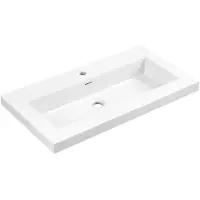 CERANO - Lavabo in marmo colato Ovo - con troppopieno - bianco lucido - foro per rubinetto - 70,5 x 46,5 cm