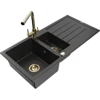 Mexen Andres lavello in granito 1,5 vasche con scolapiatti e rubinetto da cucina Duero, nero/argento - 6515-73-671600-50