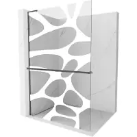 Mexen Kioto+ L parete doccia con mensola Walk-in 90 x 200 cm, onda bianca, grigio canna spazzolato - 800-090-123-66-97