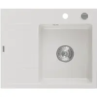 Mexen Ben lavello in granito 1-vasca con sgocciolatoio, destro 600 x 500 mm, bianco, sifone cromato - 6523605000-20