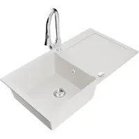 Mexen Leo lavello in granito a 1 vasca con sgocciolatoio e miscelatore da cucina Elia, bianco - 6501-20-670101-00