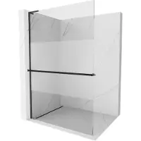 Mexen Kioto+ L parete doccia con mensola Walk-in 110 x 200 cm, trasparente/brina, nero - 800-110-123-70-35
