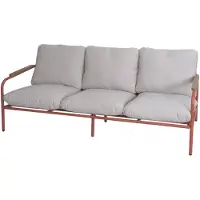 Mendler Panchina da giardino in alluminio MCW-O11, divano da esterno a 3 posti, tessuto olefinico (205 g/m²) 184 cm ~ imbottitura terracotta beige