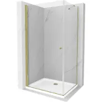 Mexen Pretoria cabina doccia a battente 90 x 70 cm, trasparente, dorata + piatto doccia Flat - 852-090-070-50-00-4010