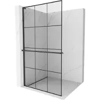 Mexen Kioto+ L pannello doccia con mensola Walk-in 110 x 200 cm, griglia nera, nero - 800-110-123-70-77