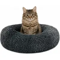 Lionto Cuscino per gatti Donut, letto rotondo con rivestimento in peluche e base antiscivolo, bordo rialzato per la sicurezza, diametro 40 cm, grigio scuro
