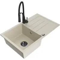 Mexen Bruno lavello da cucina in granito a 1 vasca con scolapiatti e rubinetto Aster, beige - 6513-69-73450-70-B