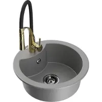 Mexen Diego lavello in granito 1-vasca con rubinetto da cucina Aster, grigio - 6512-71-73450-57-B