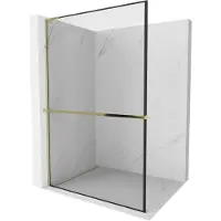 Mexen Kioto+ L Pannello doccia con mensola Walk-in 90 x 200 cm, cornice nera, dorata - 800-090-123-50-70