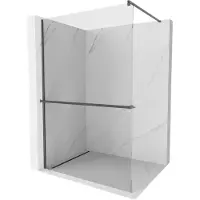 Mexen Kioto+ parete doccia con mensola Walk-in 90 x 200 cm, trasparente, grigio canna di fucile spazzolato - 800-090-121-66-00