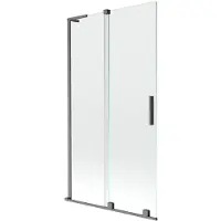 Mexen Velar L paravento da vasca da bagno a 2 pannelli scorrevoli 100 x 150 cm, trasparente, grigio canna di fucile spazzolato
