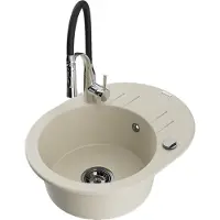 Mexen Kevin lavello in granito a 1 vasca con scolapiatti e rubinetto da cucina Aster, beige - 6517-69-73450-07-B