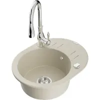 Mexen Kevin lavello in granito 1-vasca con gocciolatoio e rubinetto da cucina Savita, beige - 6517-69-672601-00