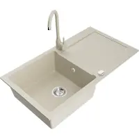 Mexen Leo lavello in granito 1-vasca con scolapiatti e miscelatore cucina Telma, beige - 6501-69-670200-69