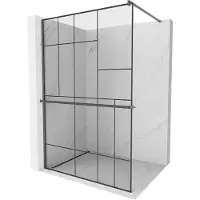Mexen Kioto+ parete doccia con ripiano Walk-in 80 x 200 cm, motivo nero, grigio canna di fucile spazzolato - 800-080-121-66-78