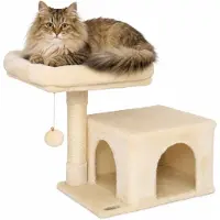 Lionto tiragraffi 50 cm, tiragraffi salvaspazio per gatti con copertura in peluche, palla da gioco e asta in sisal, per gattini e gattini, beige