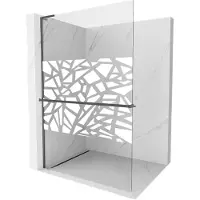 Mexen Kioto+ L parete doccia con mensola Walk-in 70 x 200 cm, motivo bianco, grigio canna spazzolato - 800-070-123-66-85