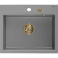 Mexen Oscar lavello in granito 1-vasca 580 x 490 mm, grigio, sifone dorato - 6519581000-71-G